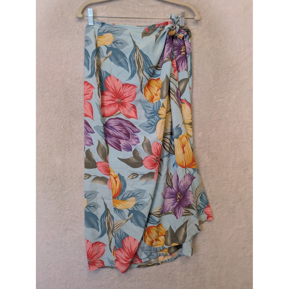 Express Wrap Skirt Women's Small Blue Floral Vintage Tropical Midi Tie Waist